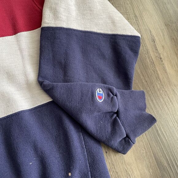 Vintage Champion Sweatshirt Mens Size L Colorblock Script Logo USA 1980s Worn - Picture 4 of 7